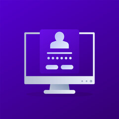 online registration form vector icon with computer