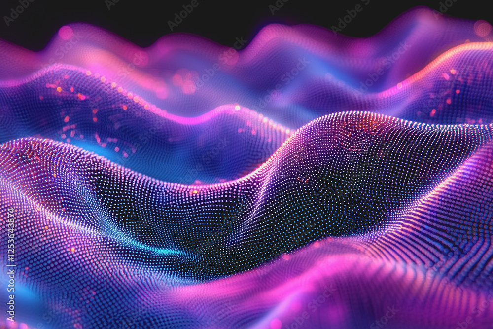 Poster computer generated image of a blue wave forming in a digital environment