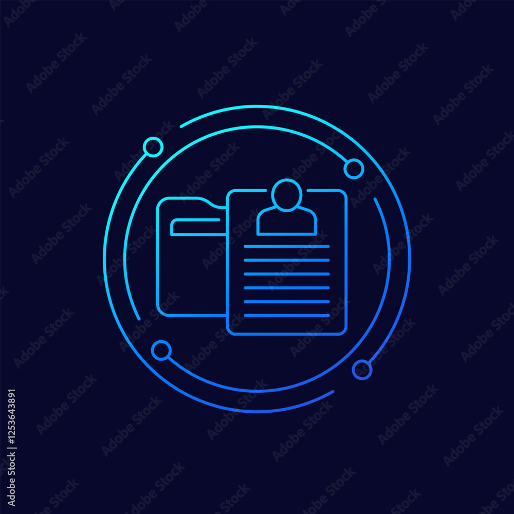 Poster personal data icon with folder, linear design