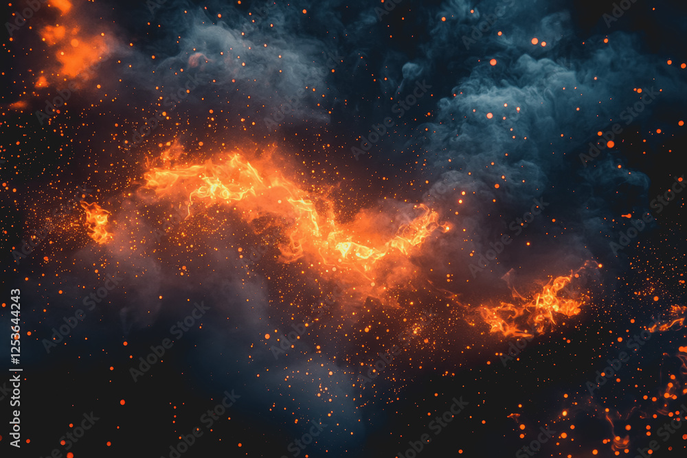Poster a vibrant display of orange and blue flames dancing in a dark background creating a striking visual 