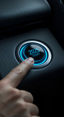 2025 Start Button: Finger Pressing Year Activation, Future Begins Now! Car Ignition, Power On, New Era, Futuristic Start-Up