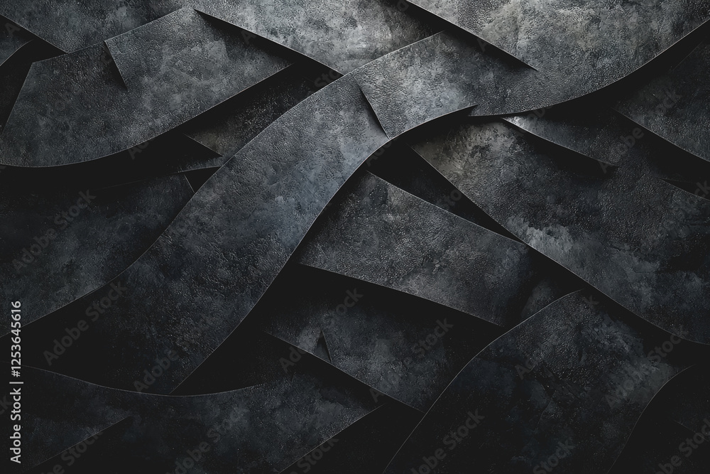 Poster a dense arrangement of black paper pieces on a solid black background creating a minimalistic visual