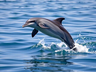 Naklejka premium Pacific White sided Dolphin Leaping Ocean Wave Aquatic Wildlife Marine Mammal