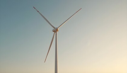 Fototapeta premium A tall wind turbine against a soft evening sky with the moon in the background, symbolizing clean energy, sustainability, and environmental consciousness.