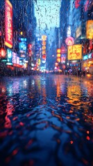 Obraz premium captivating rainy night scene in a vibrant cityscape