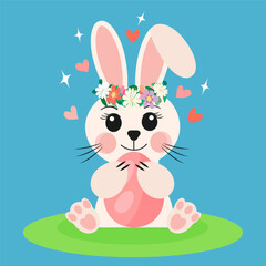 Cute Bunny with Easter Egg Spring Holiday Greeting Card