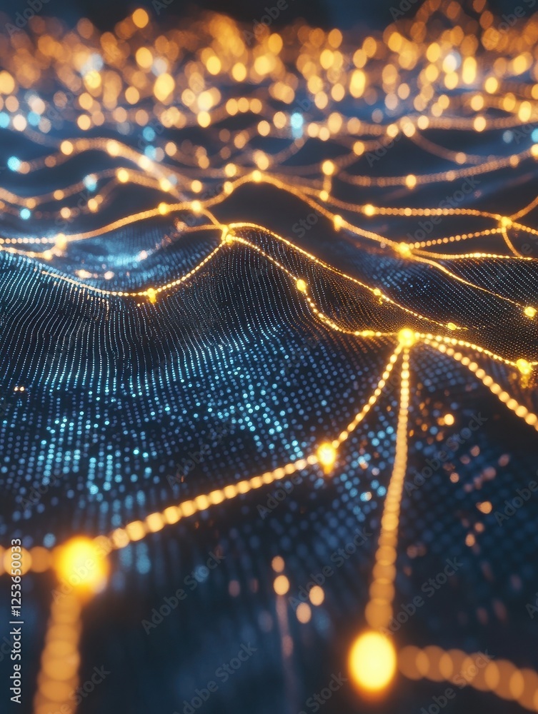 Poster abstract digital network connection glowing nodes.