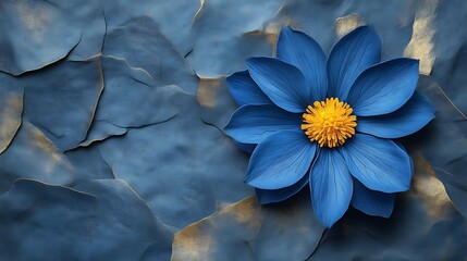Blue Flower on Textured Dark Blue Background