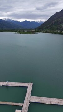 Natural Landscape and Water Lilies at Lake Plav, Montenegro - Aerial.