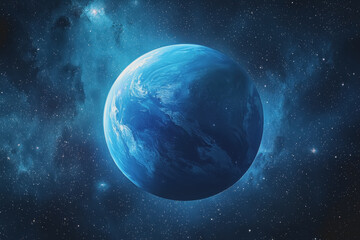 Naklejka premium Blue planet in the center of a vast starry night sky with twinkling stars and cosmic background