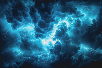 Fototapeta premium Dark blue storm cloud with multiple lightning strikes illuminating the sky during a thunderstorm