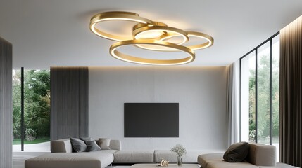 Modern gold ceiling light in contemporary living room