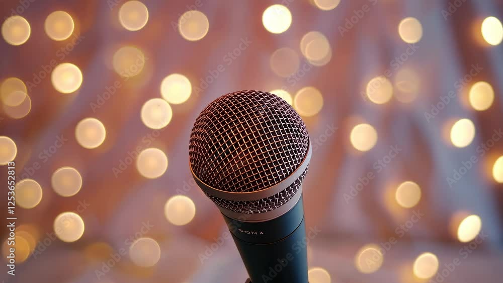 Poster the microphone with bokeh background