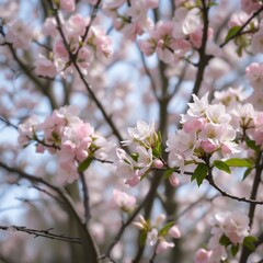 Obraz premium Spring Awakens: A Symphony of Pink and White Blossoms on Trees