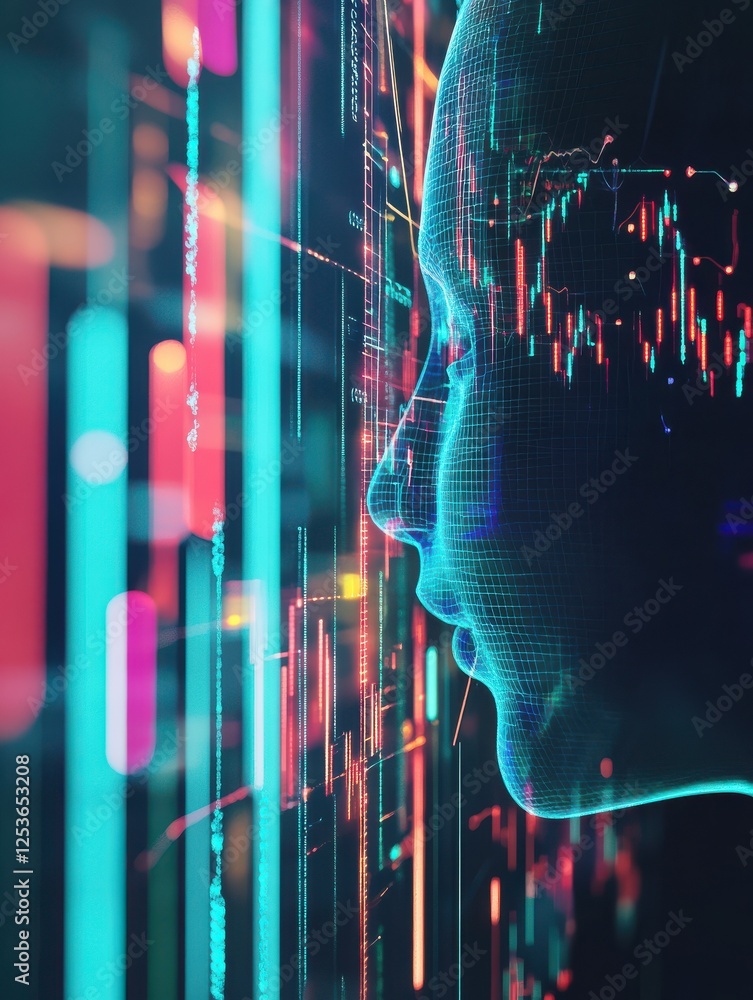 Poster creative ai background with forex chart. artificial intelligence and invest concept. 3d rendering.