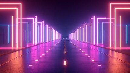 Neon road, futuristic city, night, background