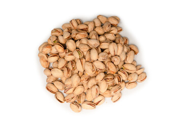 Tasty pistachios isolated on a white background.