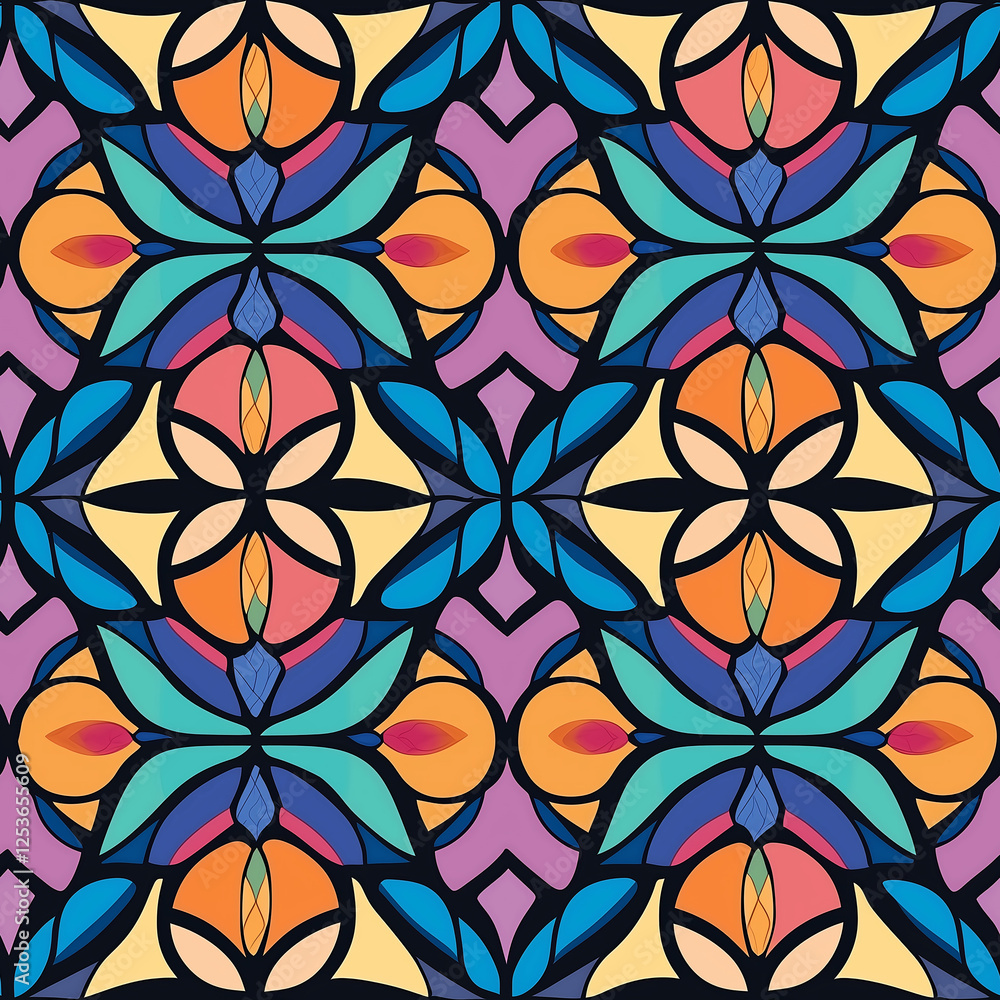 Poster vibrant stained glass seamless pattern design artistic creation colorful environment abstract viewpo
