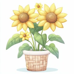 Obraz premium Three Sunflowers in a Woven Pot