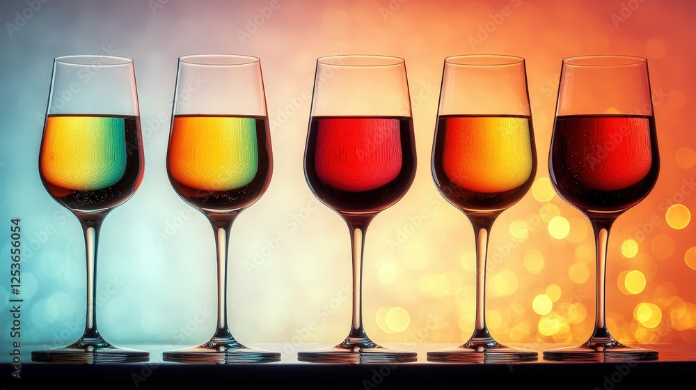 Poster elegant display of colorful wine glasses in gradient background