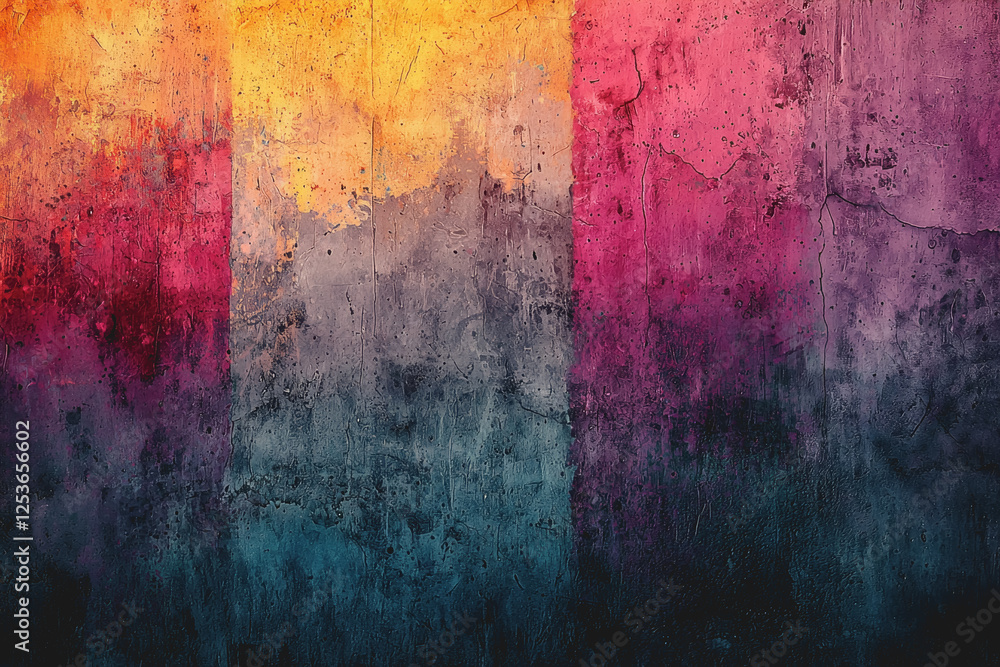 Poster colorful abstract painting with dynamic shapes and patterns on a dark black background
