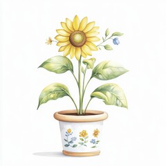 Obraz premium Watercolor Illustration Of A Potted Sunflower