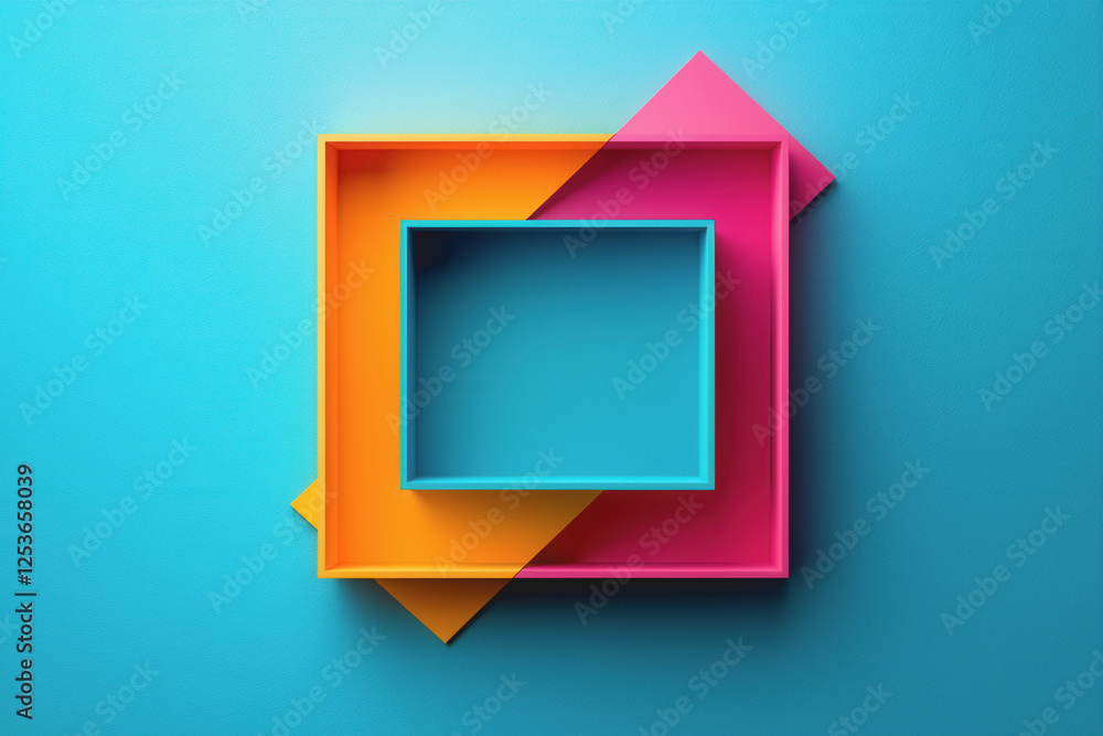 Poster colorful box with a square inside displayed on a clean white background for design and creative conc
