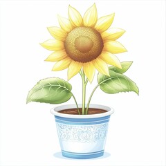Obraz premium Yellow Sunflower In A Blue Potted Plant