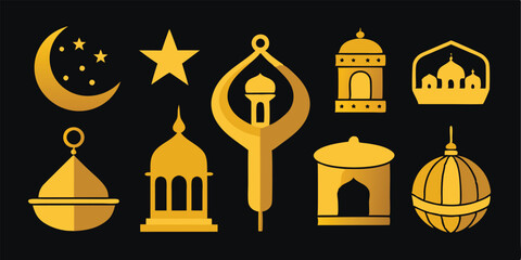 Ramadan Kareem Celebration Bundle – Golden Icon Set Illustrator  