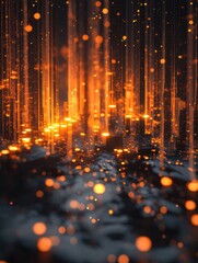 Obraz premium Abstract digital landscape with glowing orange particles