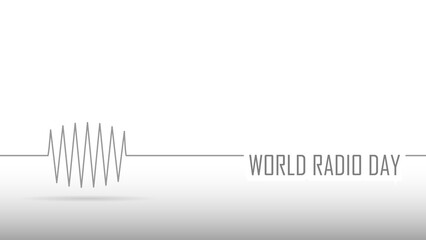 Minimalist vector design for World Radio Day, showcasing a radio wave symbol with the event title on a soft background. For radio day campaigns.