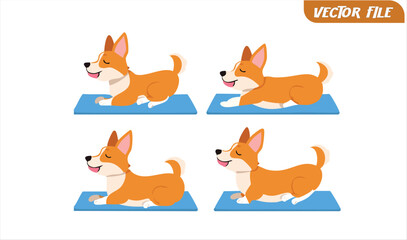 Cartoon Corgi Dogs in Various Poses – Cute Vector Set Illustration