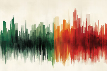 Fototapeta premium Abstract city skyline, red and green, copy space background.