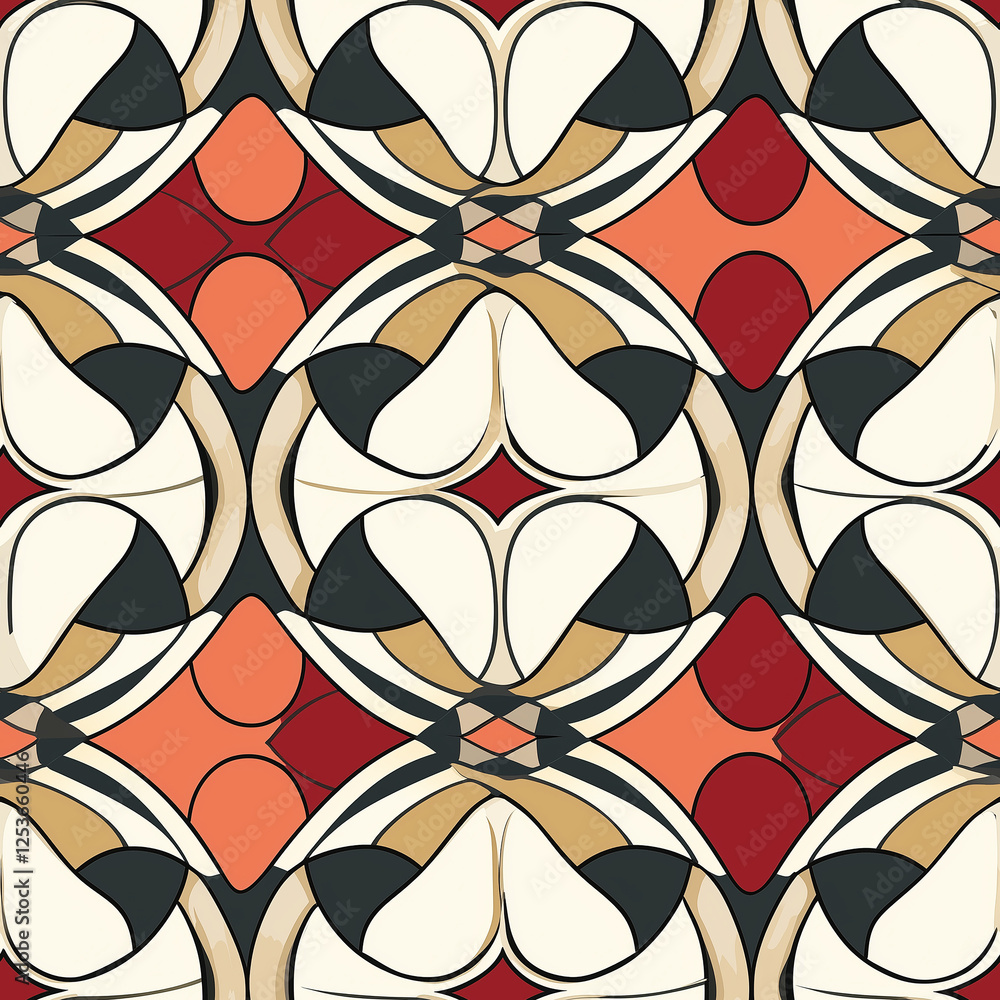 Aufkleber geometric pattern with warm colors and abstract shapes, creating a vibrant, modern design.
