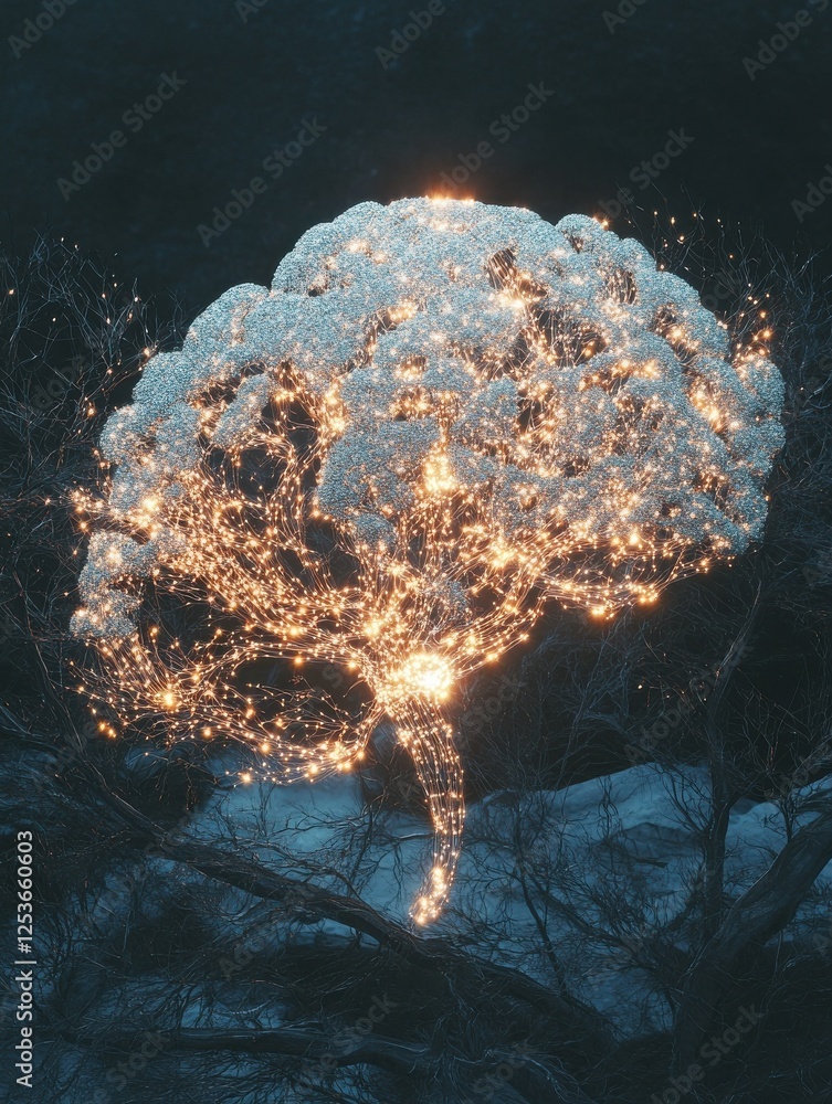 Poster ai brain on glowing connection background. artificial intelligence and innovate concept. 3d renderin
