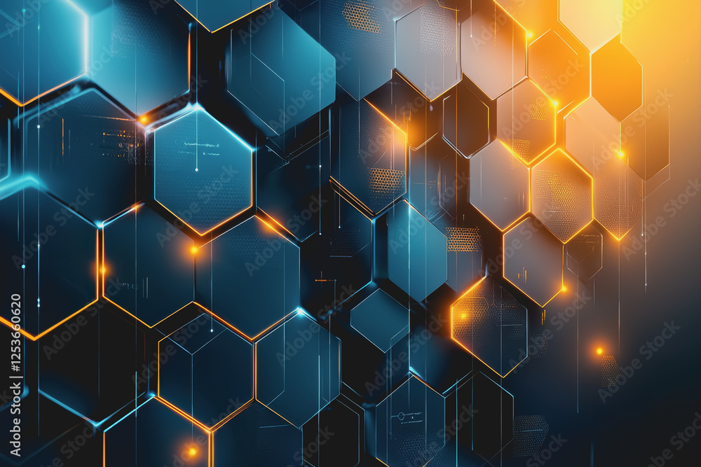 Poster abstract technology background featuring interconnected hexagons in a modern digital design