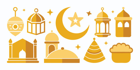 Ramadan Kareem Celebration Bundle – Golden Icon Set Illustrator  