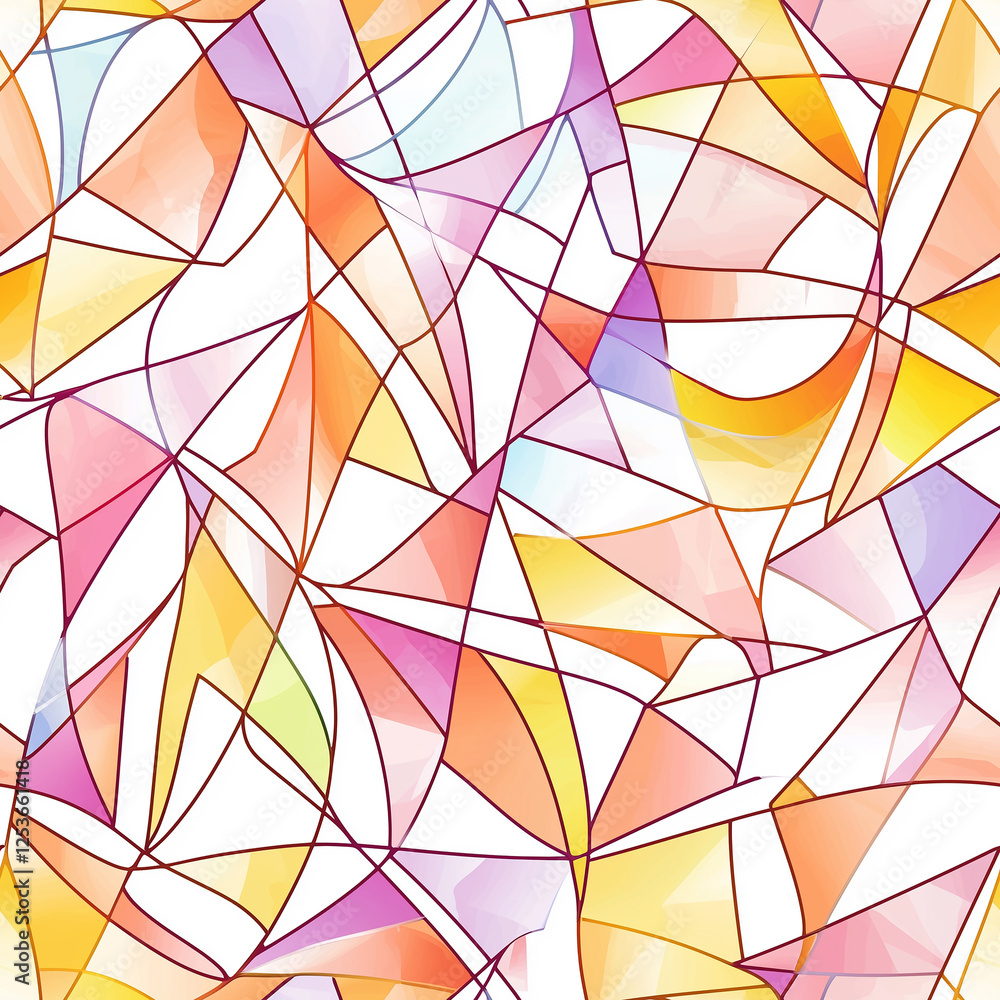 Poster colorful abstract geometric pattern with overlapping shapes in pastel tones.