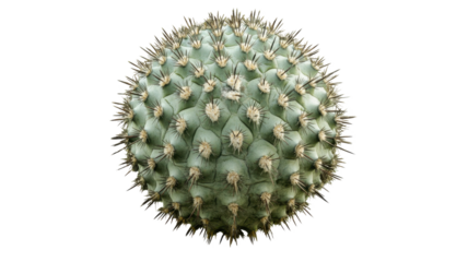 Unique spherical cactus with sharp spines isolated on white backdrop