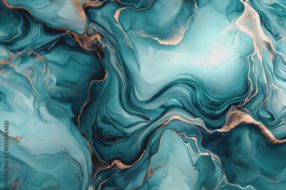 Poster blue and gold marble background with abstract swirls and patterns for creative design projects