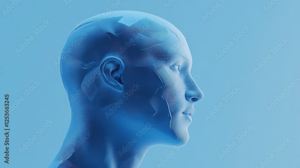 Aufkleber abstract circuit male profile on blue backdrop. artificial intelligence concept. 3d rendering.