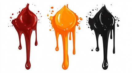 A set of dripping paint, ink stains, and melting liquid effects.