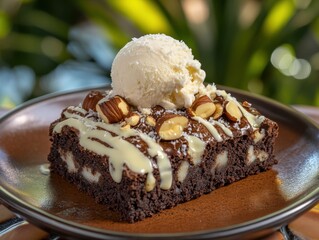 Decadent Dessert Combination White Chocolate Macadamia Brownie with Coconut Home Kitchen Indulgent Treat Cozy Atmosphere Gourmet Delight
