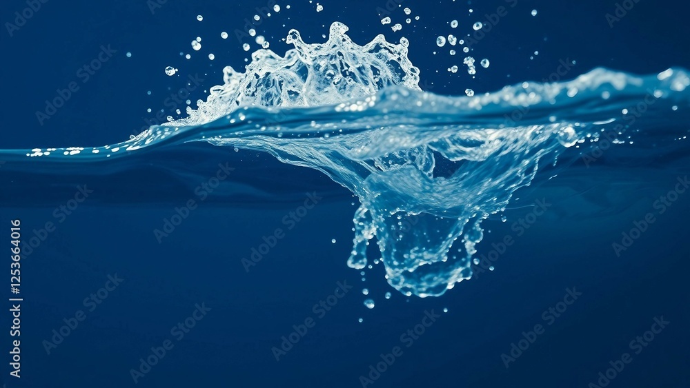 Poster dynamic splash of clear water against a deep blue backdrop the wave crests and droplets create a sen