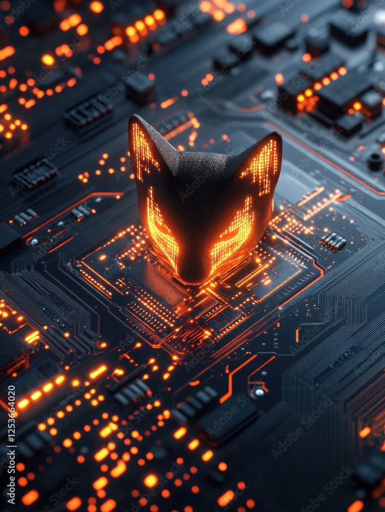 Poster digital circuit board with microchip. ai and electronic concept. 3d rendering