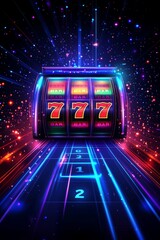 Neon 777 Slot Machine Jackpot Win: Casino Game Image