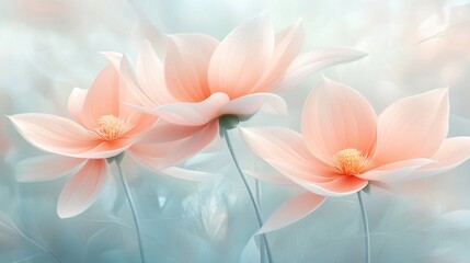 Obraz premium Delicate Pink Lotus Flowers in Soft Focus with a Serene and Tranquil Background