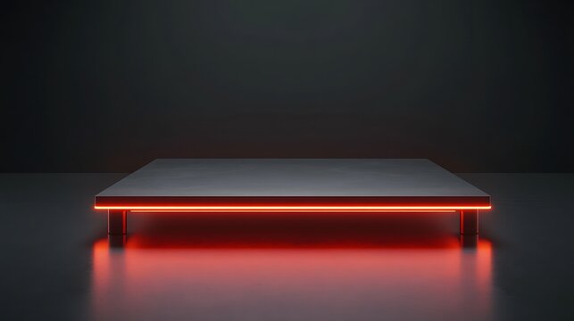 Dark room, red neon platform