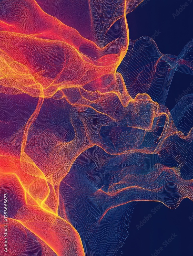 Poster Big data flow technology and science vector background, tech abstraction with lines electronics and digital style in 3D dimensional perspective, abstract illustration.