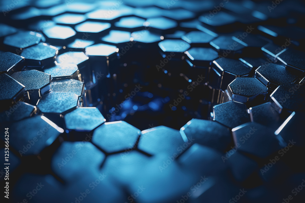Poster close up of a blue and black hexagon pattern with intricate details and geometric shapes
